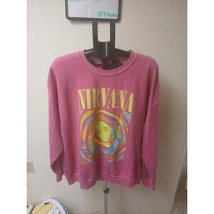 Nirvana Sweatshirt Mens Size Medium‎ Pink OVERSIZED Fit 90s Grunge Band Retro